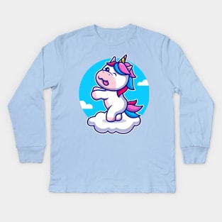 Cute Unicorn Dancing On Cloud Cartoon Kids Long Sleeve T-Shirt